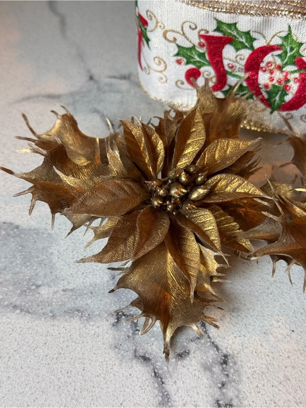 VTG MCM Gold Poinsettia Floral Picks & Wired 